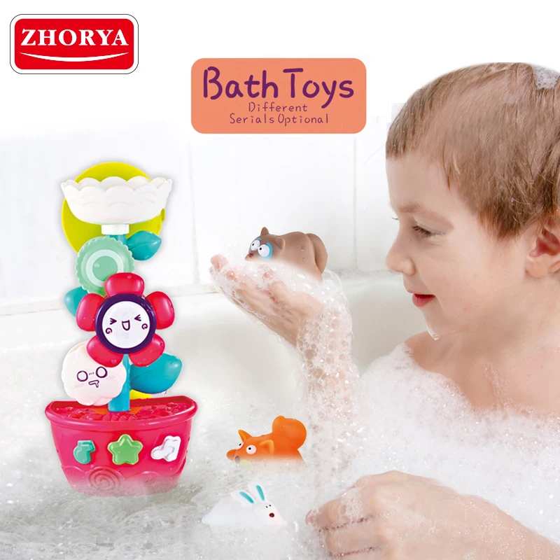 

Zhorya 5pcs/set Flower Bath Toys for Children Cartoon Animal Infant Bathroom Play Water Classic Baby Toys Extrusion Playthings