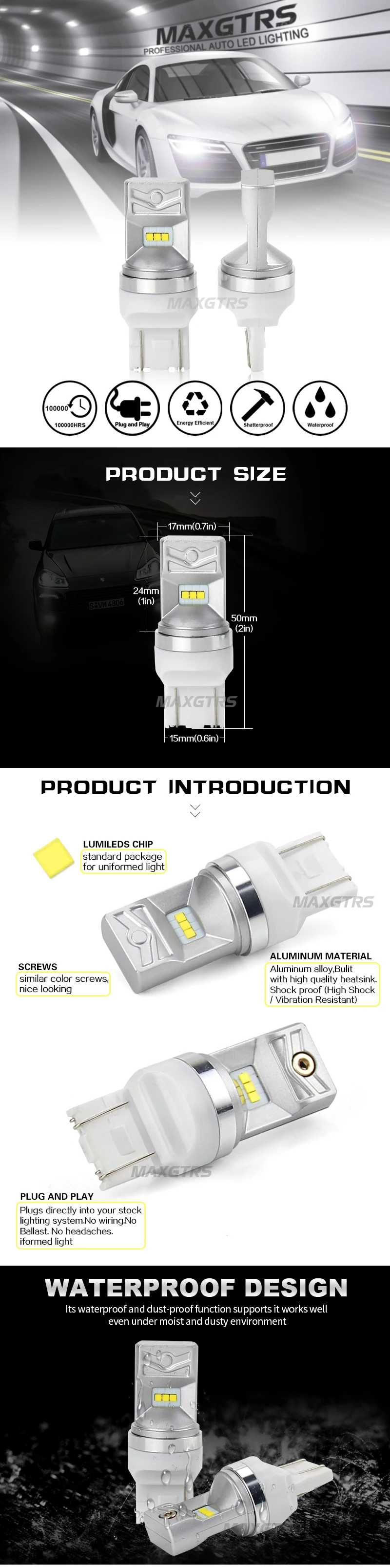 MAXGTRS T20 7443 светодиодный светильник W21/5 W СВЕТОДИОДНЫЙ Автомобильный светильник s сигнал поворота, тормозной светильник, парковочный светильник, Автомобильные противотуманные фары, стоп-светильник