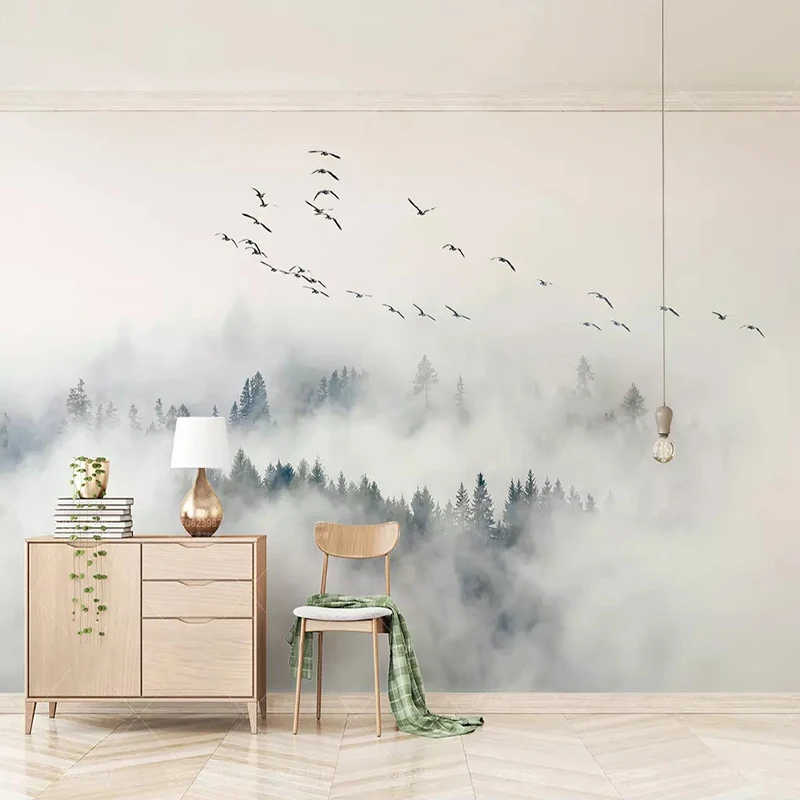 Personalizado Moderno Simples Pássaro Mural Papel de Parede Pinho Floresta Nuvens Foto Pintura da Parede Sala e Quarto Decoração de Casa Fresco Qualquer Tamanho