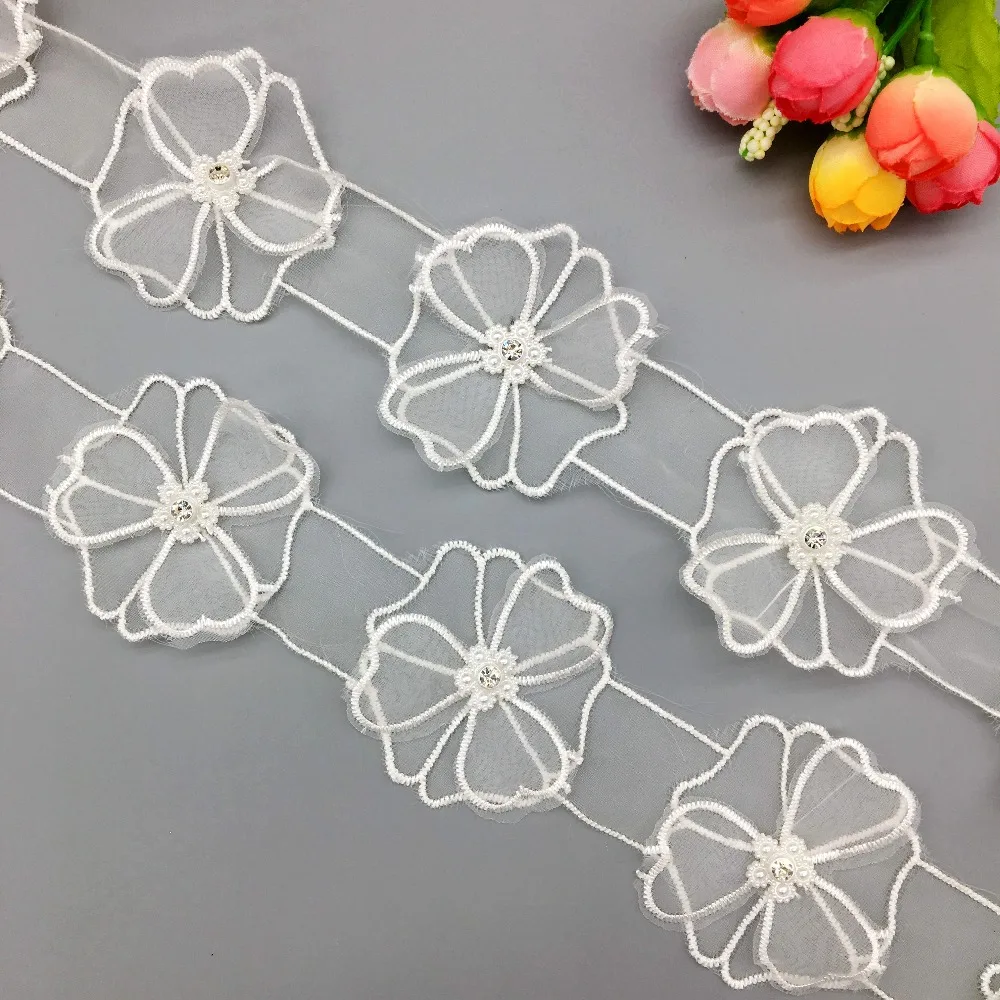 1 yd Flower Butterfly Bow Peacock Lace Trim Ribbon Wedding Applique Sewing Craft