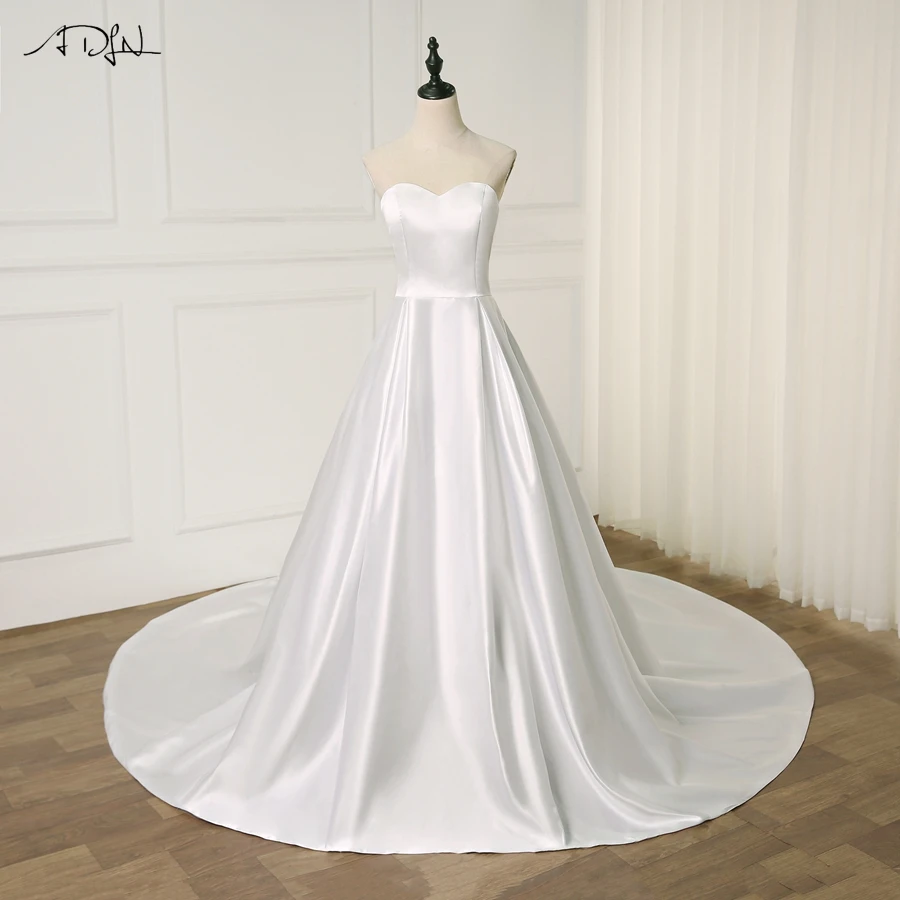 

ADLN Elegant Satin Sweetheart Wedding Dress Vestido De Noiva Sleeveless A-line Plain Simple Bridal Gowns Robe De Mariage
