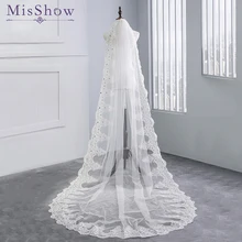 Высококачественная свадебная фата, длинная настоящая фотография 3 метра Белый слоновой кости Соборные Свадебные вуали Роскошная длинная кайма из кружева, свадебная фата