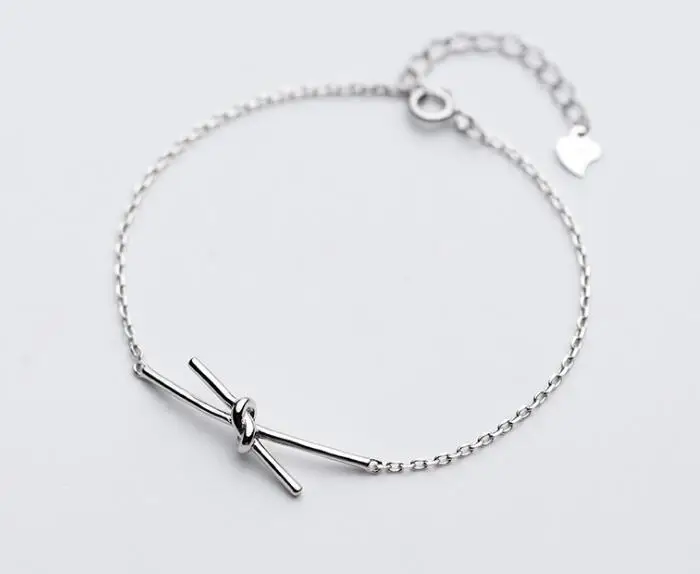 

100% Real. 925 Sterling Silver Fine Jewelry Love Knot Geometric Chain Bracelet Charms GTLS622