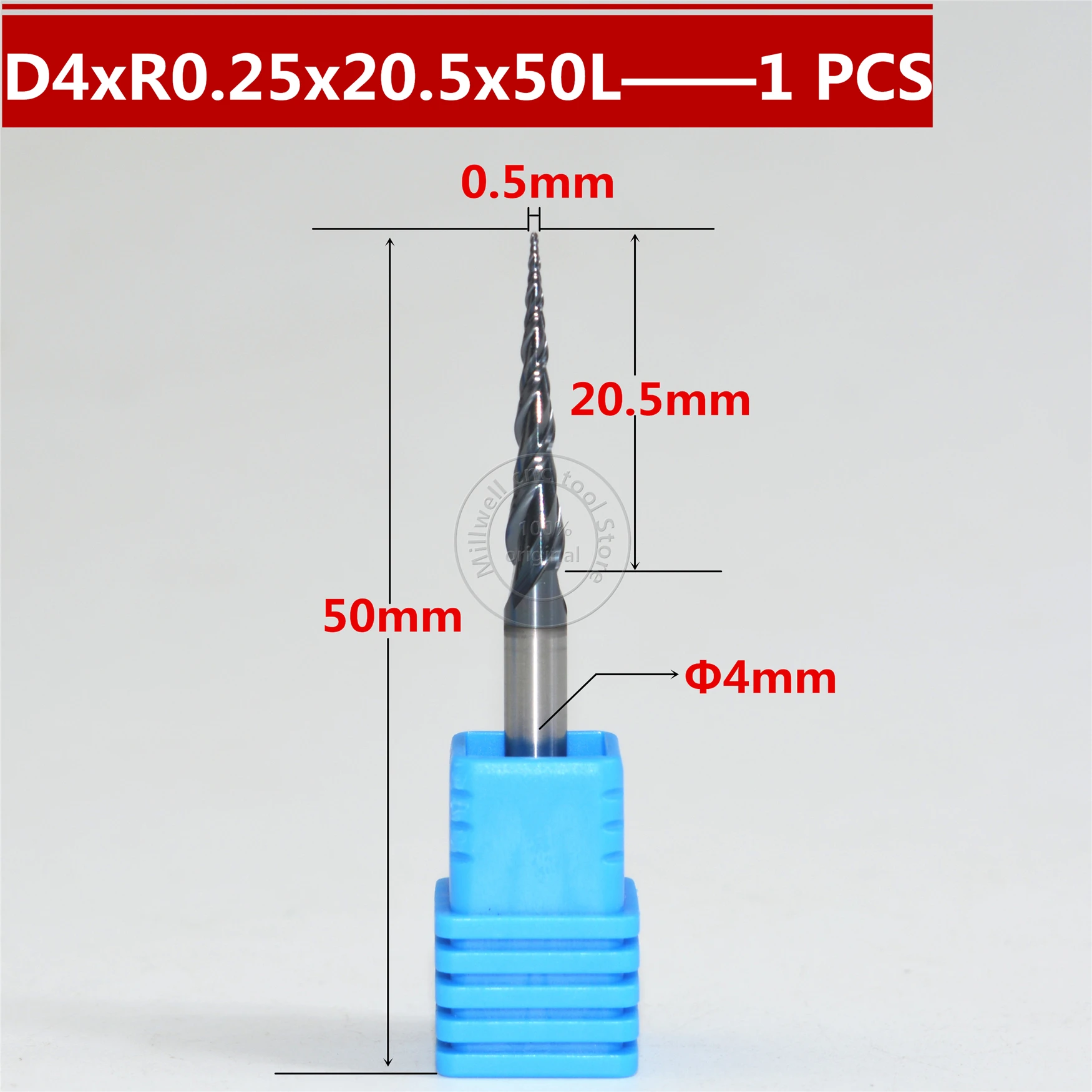1 шт. R0.25 * D4 20 5 50L CNC твердосплавные конические конусные фрезы