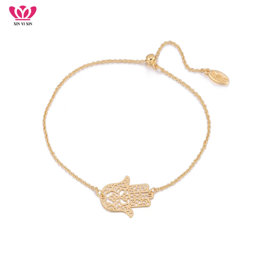 

Vintage Evil Hamsa Hand Charm Bracelets Bangles For Women Gold Simple Adjustable Chain Bracelet Jewelry Gifts Wholesale