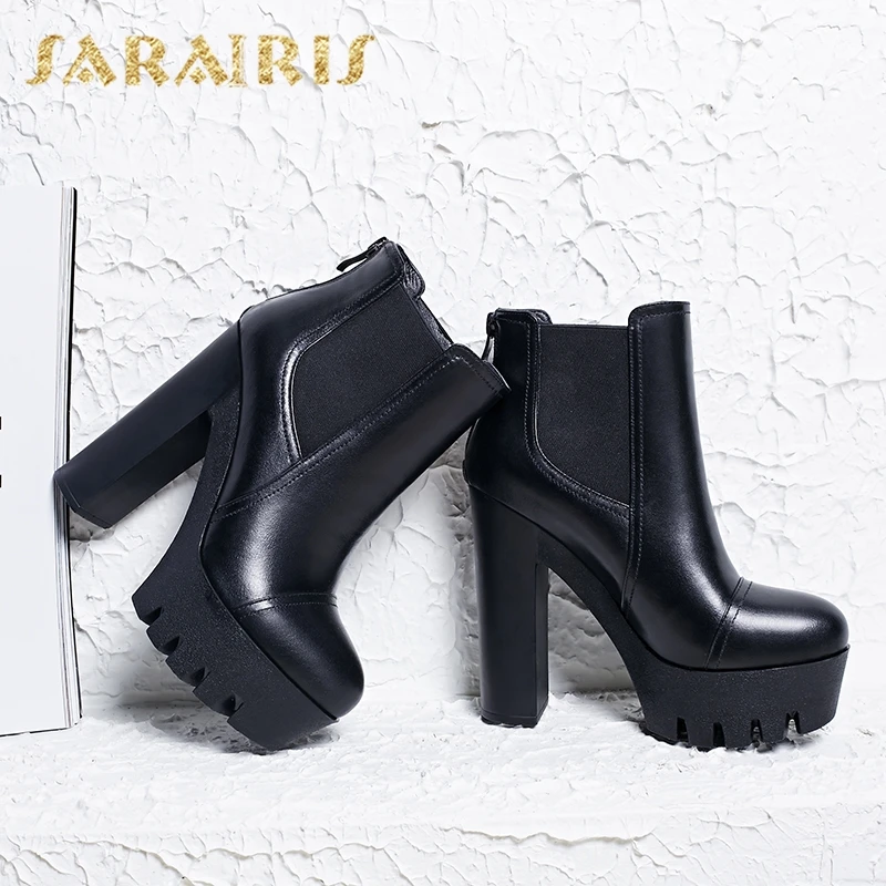 SARAIRIS/ г., дизайнерские женские ботинки из натуральной кожи на платформе, Прямая поставка Женская обувь Зимняя женская обувь на высоком каблуке ботильоны