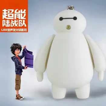 

FREE SHIPPING BY DHL 200pcs/lot New 2015 Plastic Lovely Big Hero 6 LED Sound Keychain Baymax LED Pendant Gift