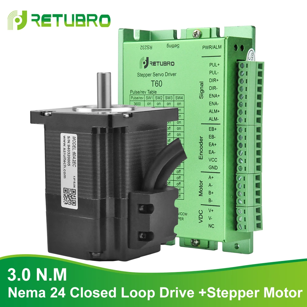 

RETUBRO Stepper Motor and Driver Kit in discount price Easy Servo Closed Loop 1.6/3.0NM 1.8 degree 2 Phase Nema 24 Stepping