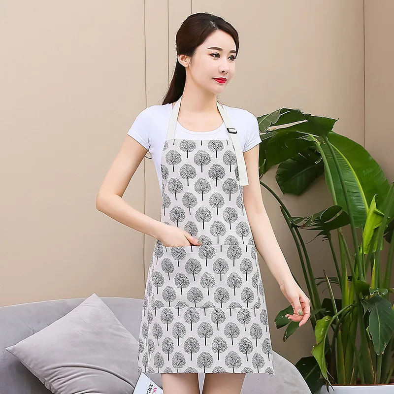 

New Cotton-linen Apron Sleeveless Japanese Adult Women's Oil and Pollution-proof Apron Restaurant Housewear Suspension