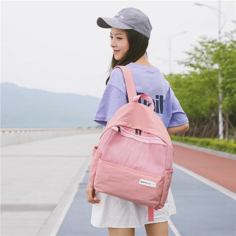 Menghuo Simple Style Net Backpack Women Backpacks for Teenage Girls School Bags Fashion Vintage Solid Leisure Book Bag Mochilas (22)