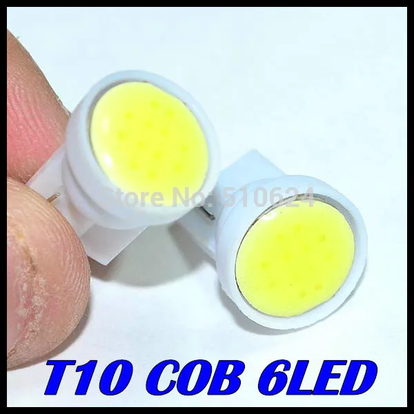 

500PCS/LOT T10 led cob light 194 168 W5W 6 LED COB Chip Car Door Light Clearance Lights, Wholesale Car Side Light Bulbs White