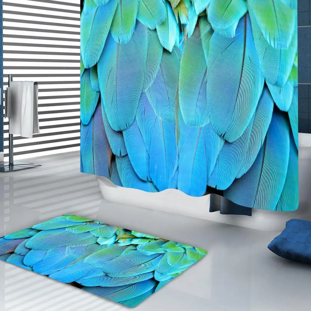US $19.25 Feather Print Shower Curtain Moldproof Waterproof Bathroom Curtain Luxury Bath Curtains Rideau De Douche Bathroom Product