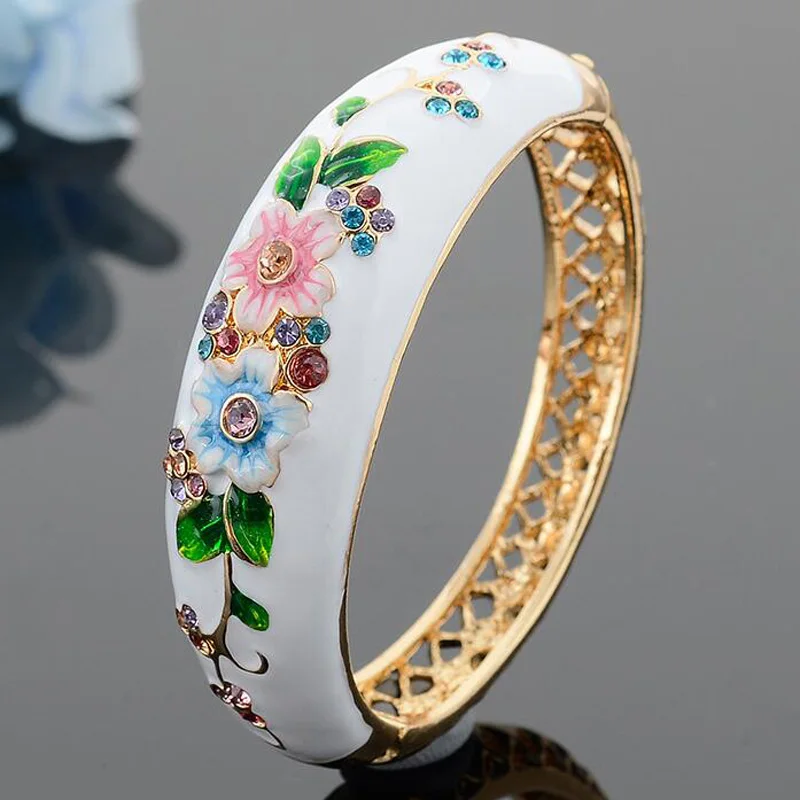 2018 New Flower Enamel Bangles Bracelet Famous Brand Women Jewelry Bsl0387800 Bsl0385800