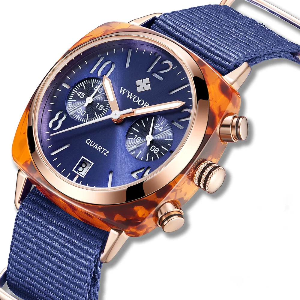 

2019WWOOR Brand Luxury Women's Casual Quartz Watches Waterproof Wristwatch Women Fashion Dress Nylon Ladies Clock Free gift Box
