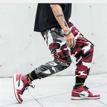 

Male Jogger Hombre Punk Streetwear Contrast Color Youth Cotton Autumn Camouflage Pants Male Camo Pants Hip Hop Cargo Pants