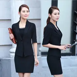 2 шт. для женщин летние официальный деловой костюм с юбкой женский наряд для работы черный, красный женское с короткими рукавами Блейзер