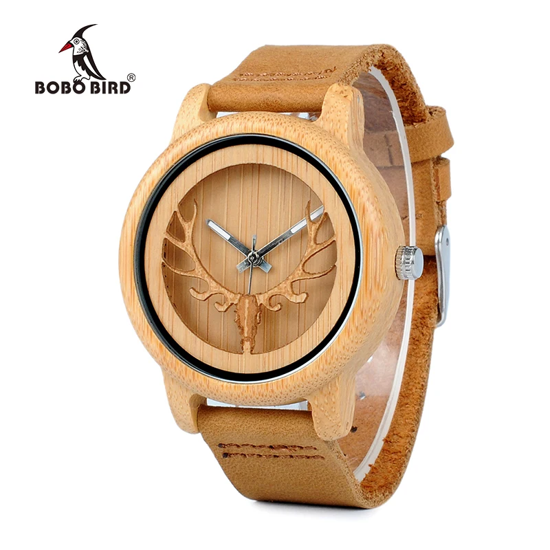 Бобо птица бамбуковые часы мужские деревянные кварцевые наручные часы с оленем Buck Head дизайн натуральная кожа ремешок в коробке Relogio Прямая