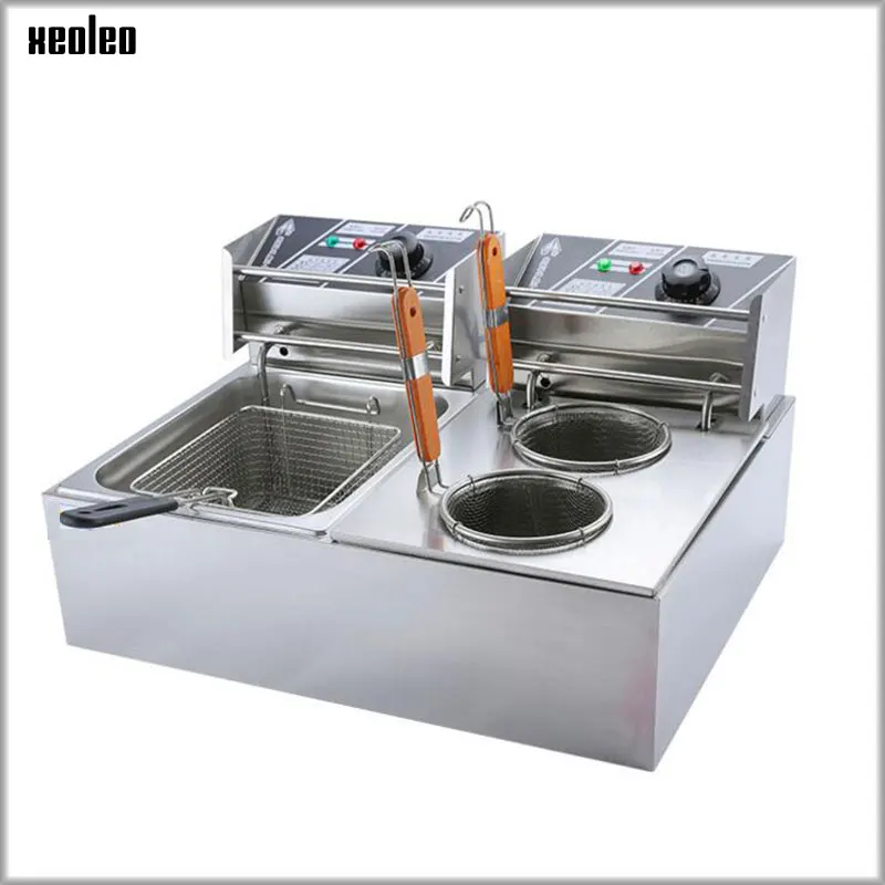 US $207.36 XEOLEO 2in1 Combination furnace 12L Pasta cooker Electric fryer Commrtcial deep fryer Double tanks French fries fryer 2500W2