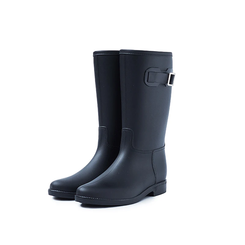 Femmes Rainboots Femme Bottes Rouroliu Chaussures De Boucle Talon D'eau Mi Black Wellies Rt294 Antidérapantes mollet gray Imperméables tea Pluie Carré AwRB7q1