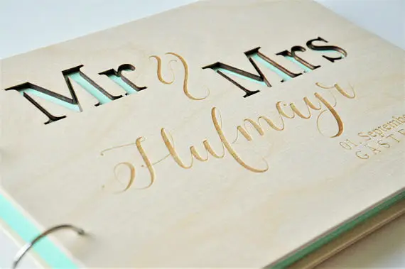 personalized MR&MRS rustic wedding Wooden Guestbooks Memory album engraved Alternative Signature Guest Books