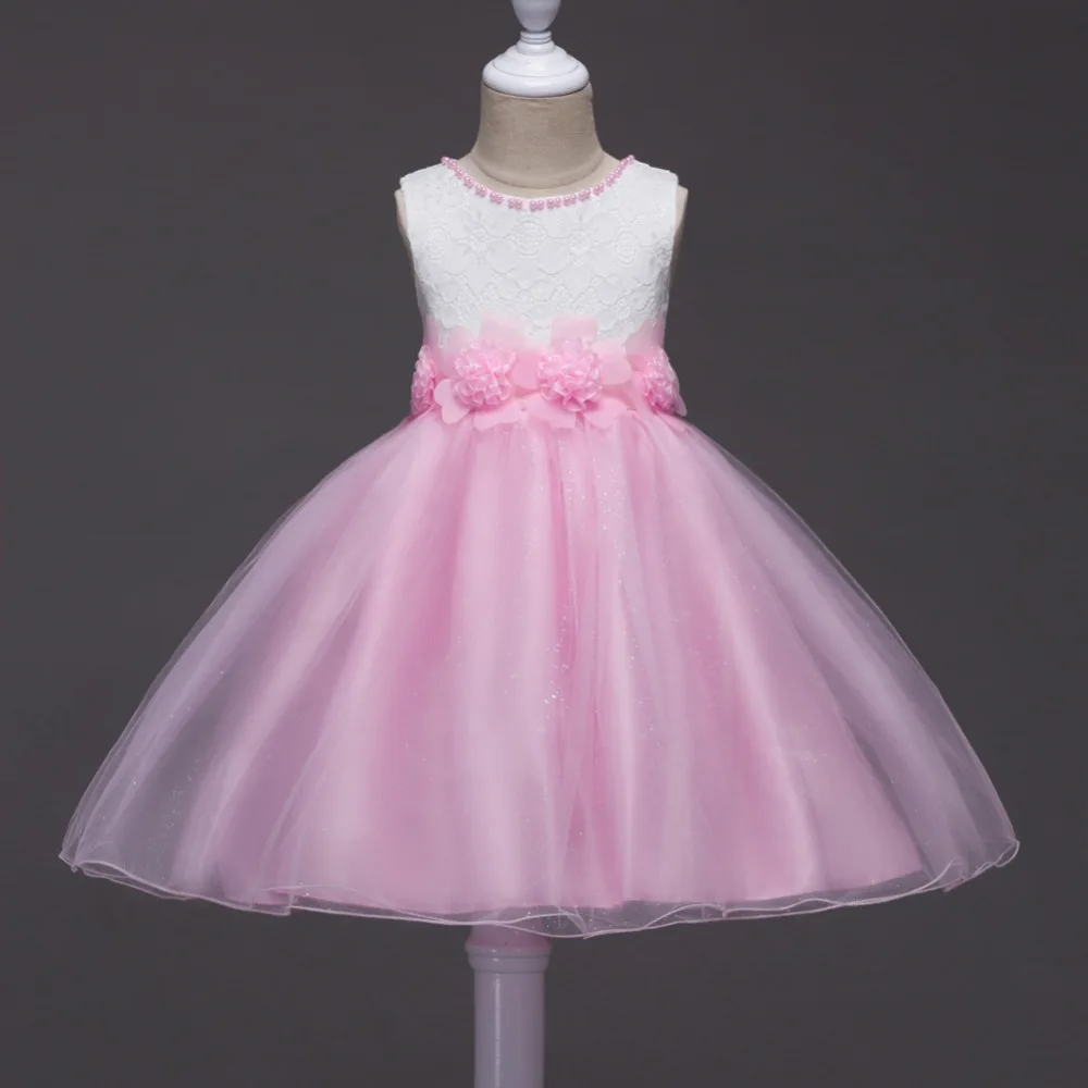 

Wedding Ceremony Dressing Gowns for Children Wear Sleeveless Patchwork Beige Royal Blue Purple White and Pink Dresses for Girls