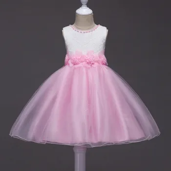 

Wedding Ceremony Dressing Gowns for Children Wear Sleeveless Patchwork Beige Royal Blue Purple White and Pink Dresses for Girls