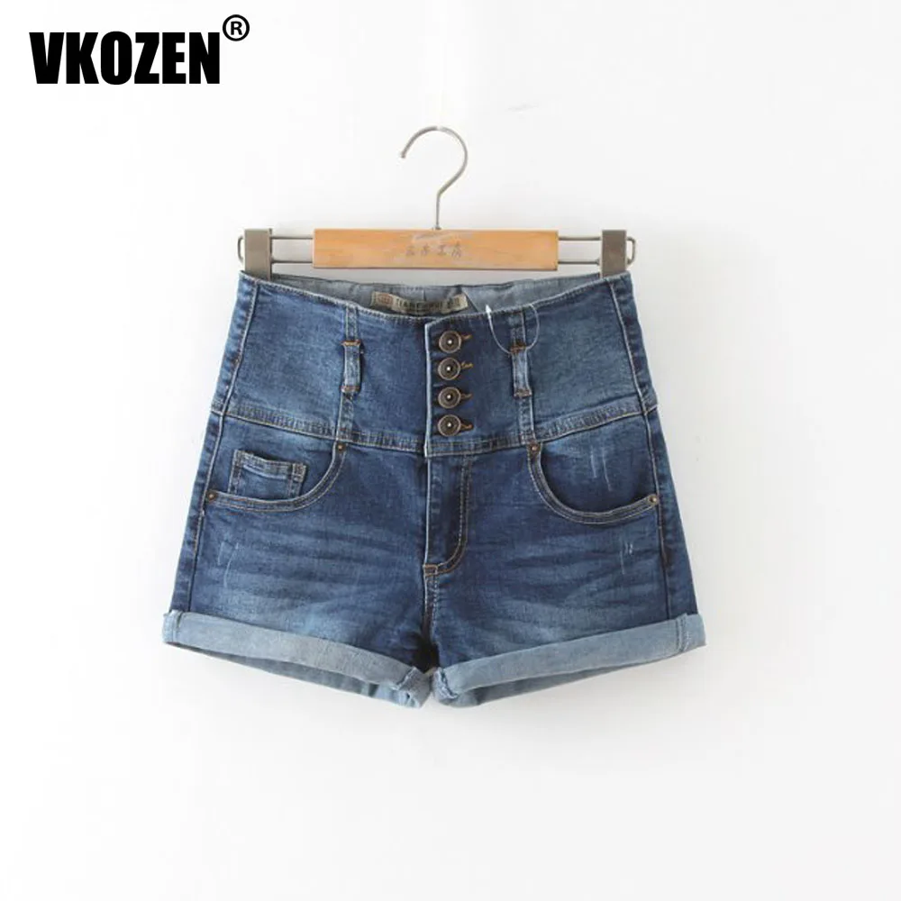 New Fashion Ladies Classic Blue Denim Shorts Elegant Four Button High