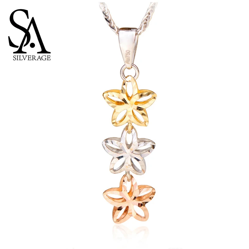 

SA SILVERAGE Rose Platinum Yellow Gold Pendant Necklaces 18K Rose Gold Woman Pendant 2019 Chain Necklaces Real Rose Gold Jewelry