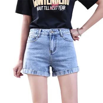 

Denim Shorts Women Summer 2019 New Thin High Waist Loose Trend Shorts Large Size Solid Color Female Wide Leg Denim Shorts TTT106
