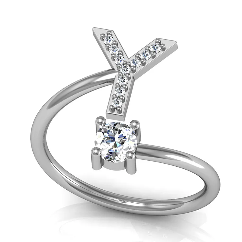 ZHOUYANG, 26, кольца с буквами для женщин, для девушек, креативный кубический цирконий, открытый палец, кольцо серебряного цвета, вечерние, подарок, модное ювелирное изделие KCR208 - Цвет основного камня: Y