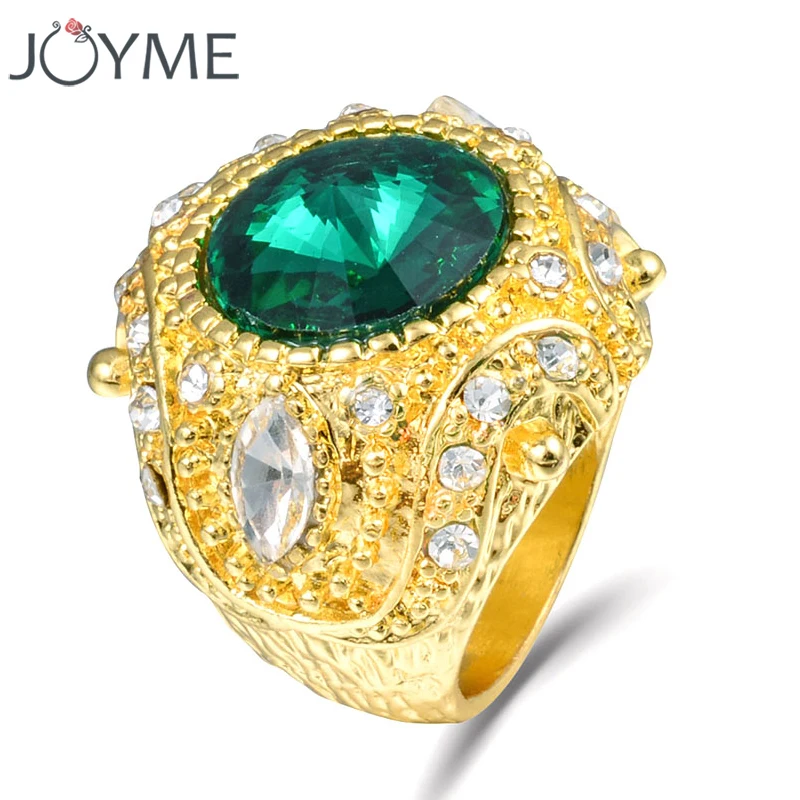 

Joyme luxury Turkish Jewelry Wedding Male Ring Blue Stone Gold Big Green Red Crystal Rings For Women Men Alliance Anel