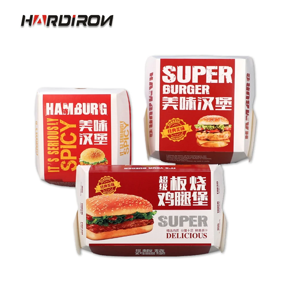 

HARDIRON 100PCS Disposable Burger Free Folding Box Fried Chicken Country Fries Oil-proof Packaging Box Can be Customized LOGO