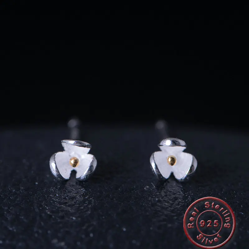 

Amxiu Cute Flower Stud Earrings Two Tones Color 100% 925 Sterling Silver Jewelry Fashion Earrings For Girls Students Accessories
