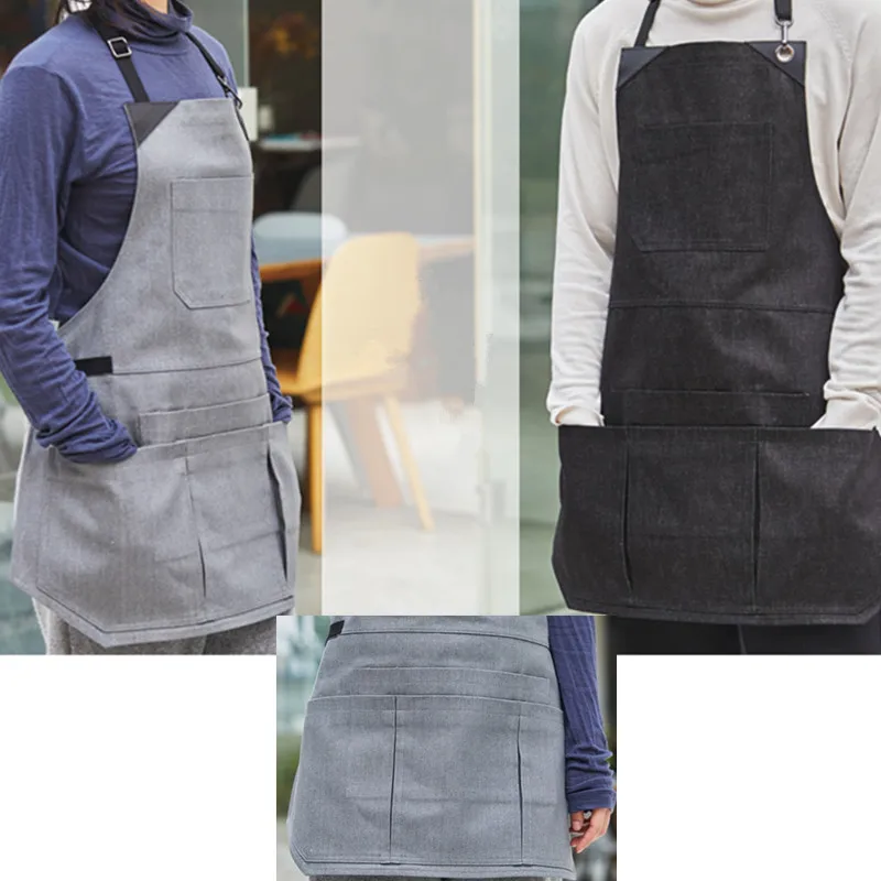 Black Gray Denim Apron Cotton Strap D94-9