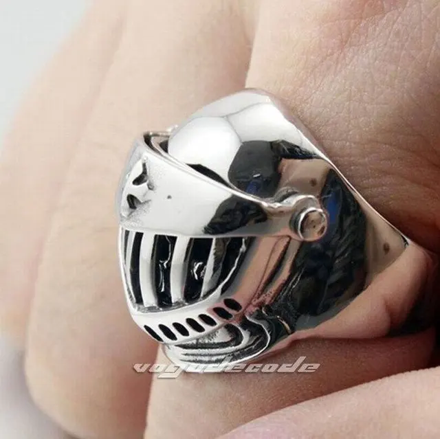 Shiny Silver Fashion Medieval Crusader Knight Helmet Ring Solid 316L
