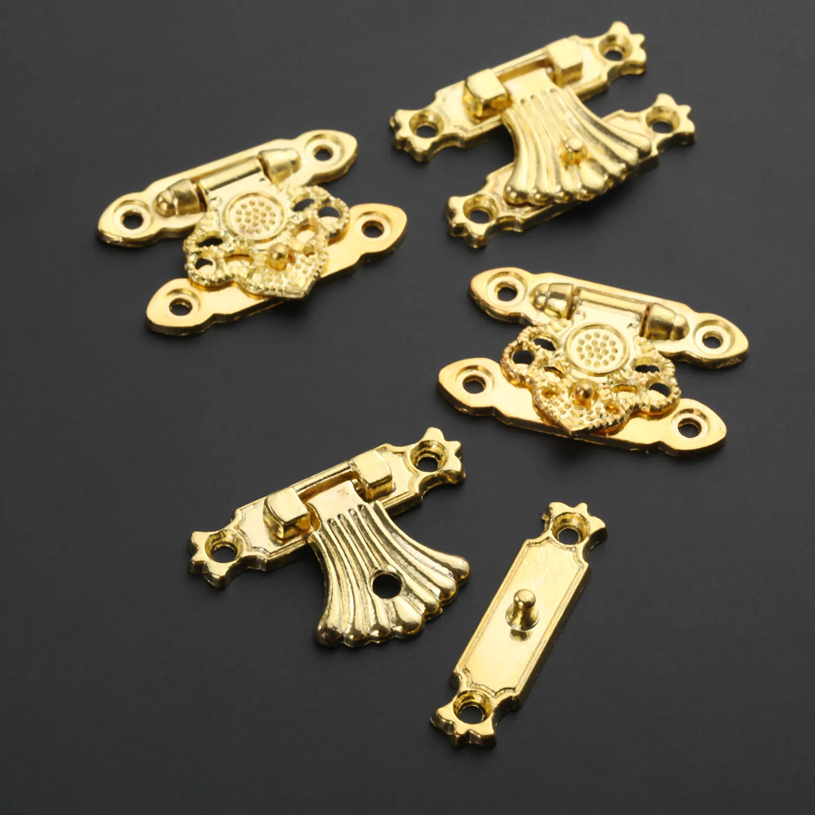 37x24mm Box Latch Clasps Antique Alloy Jewelry Box Padlock Hasp Locked Bronze Flower Wooden Wine Gift Handbag Parts