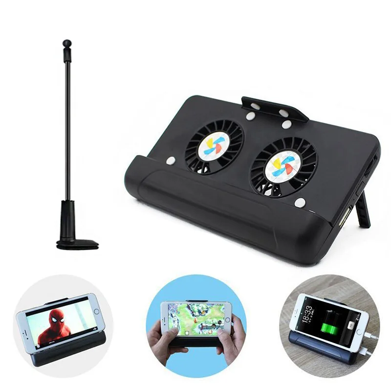 

Newly 4 in 1 Portable Cell Phone Cooler Cooling + Power Bank + Double Stand + Gooseneck Stand for Game Movie