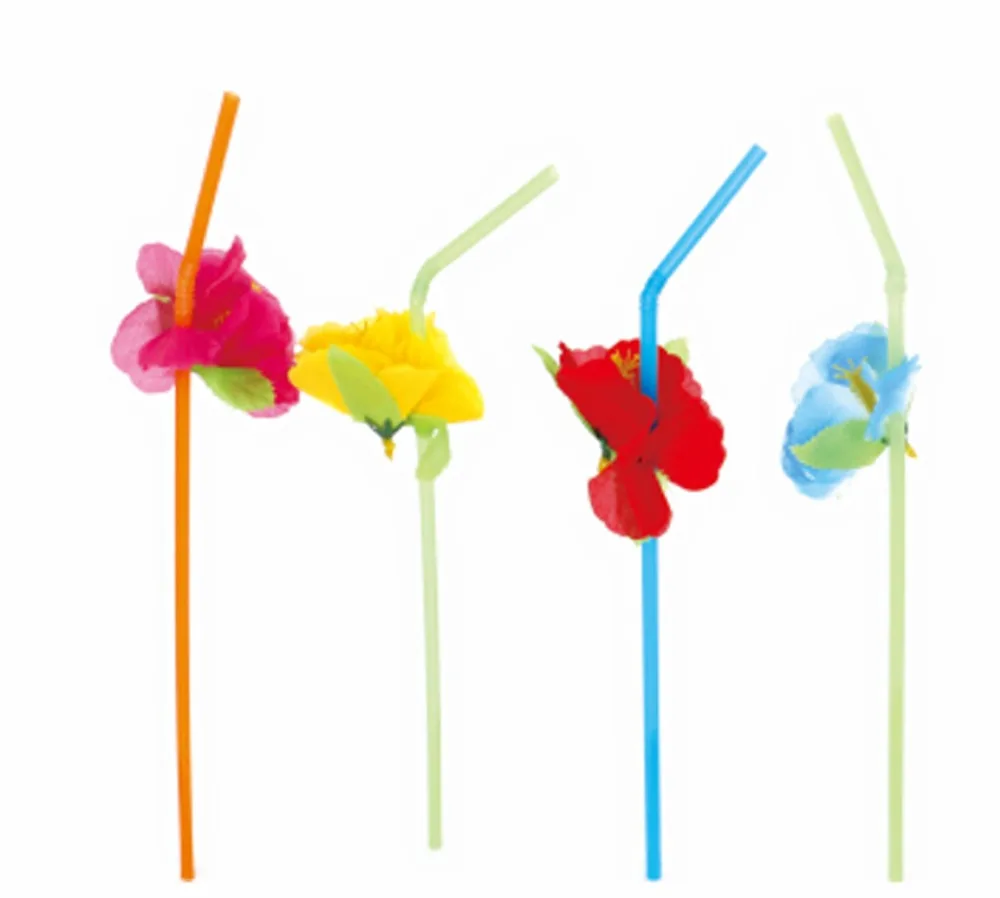 36pcs/lot 3D Party Straw Multicolor Flower Plastic Straw Cocktail Drinking Straw Hawaiian Party