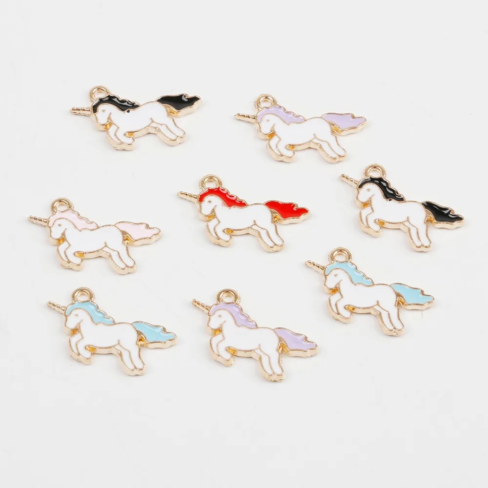 10pcs/lot 14x21mm Gold Color Alloy Enamel Unicorn Charms For Necklace Bracelet Jewelry Making DIY Earring Findings | Украшения и