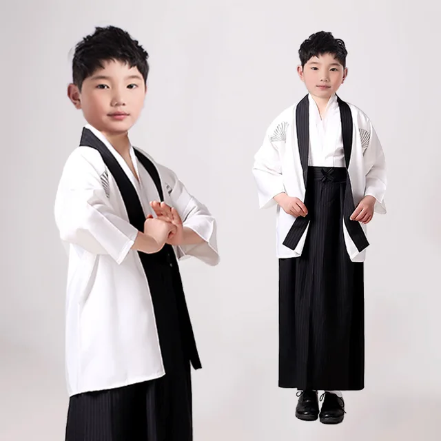 Japanese samurai children kimono traditional costume outfit Boys stage performance clothingin