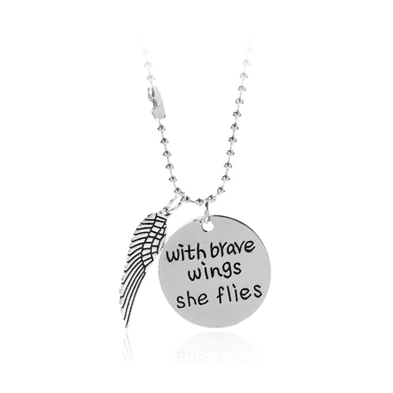 

New arrival trendy fashion unique alloy angel wing circle pendants men necklaces jewelry for women