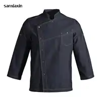 new Denim Fabric Chef Jacket Wholesale Long Sleeve restaurant uniforms shirts chef clothes chef restaurant uniform hotel uniform