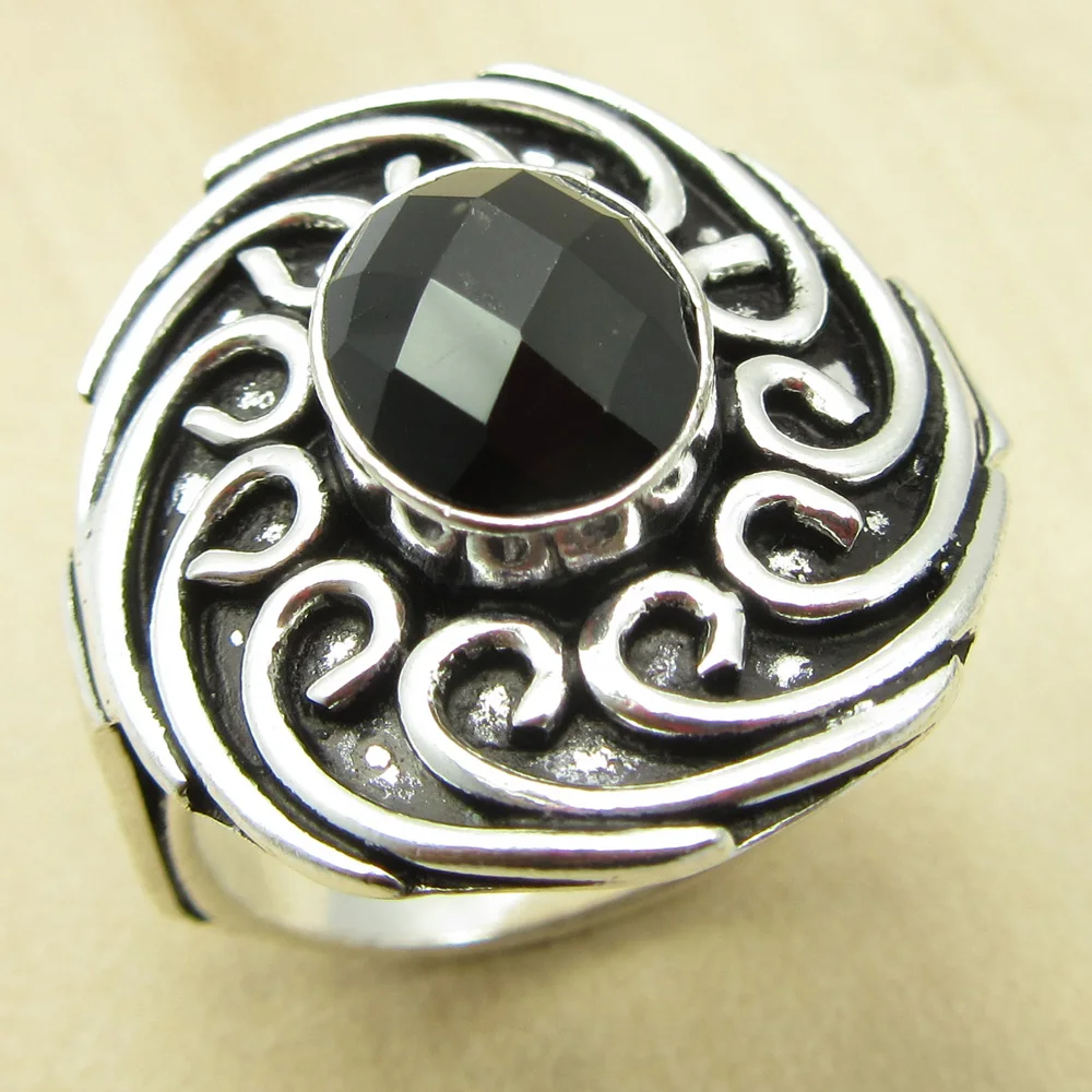 Original BLACK ONYX OLD STYLE Ring Size US 9 ! Silver Plated Metal Jewelry NEW India Jewelry