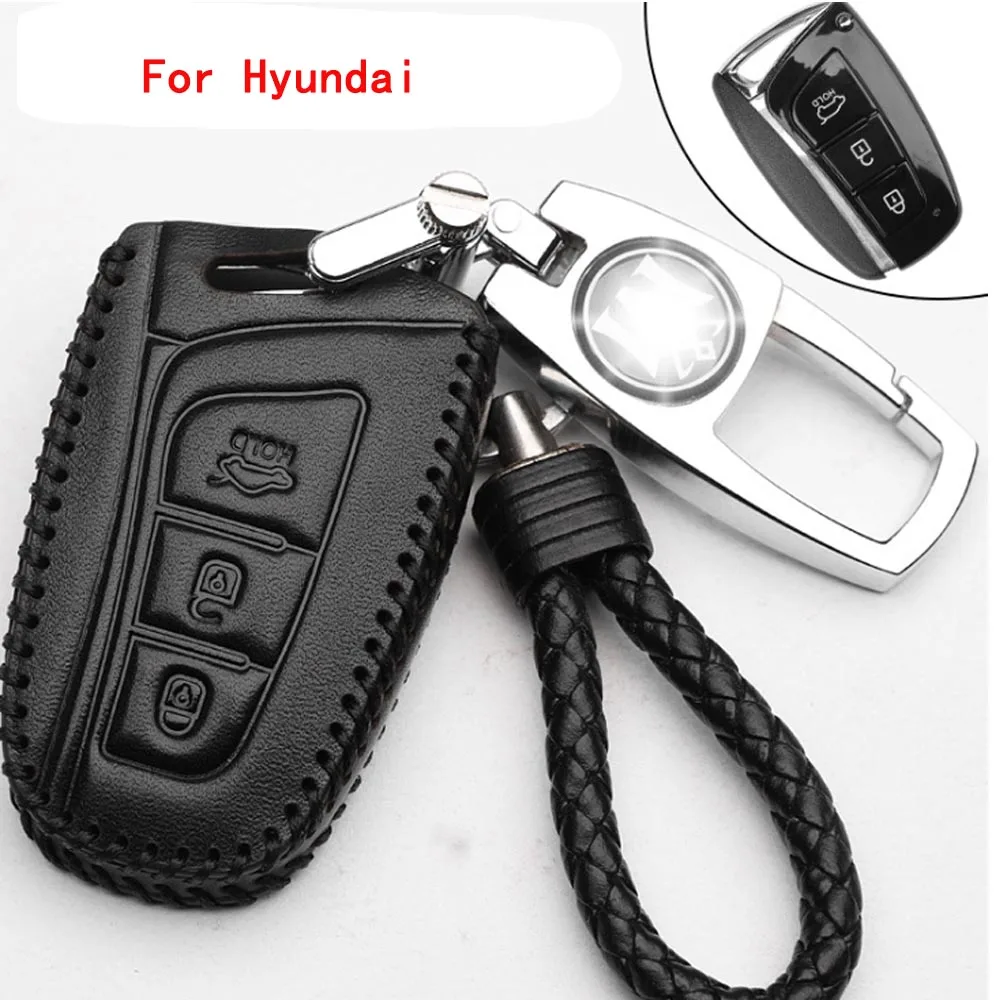 Для hyundai Santa Fe 2013 автомобильный Стайлинг авто ключ чехол из натуральной кожи дистанционный ключ чехол Аксессуары - Название цвета: Черный