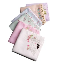 BAIYIXIN женские носовые платки хлопок Милая Вышивка зубчатый подол, Большая мягкая вышитая Новинка Hankies 17x17"