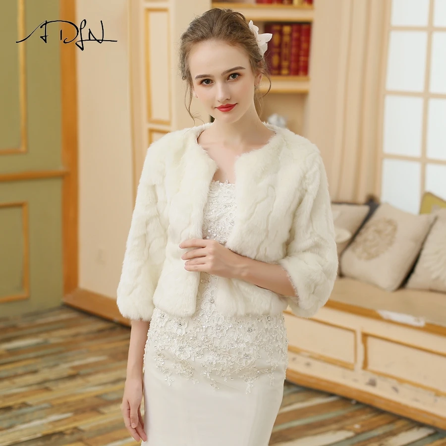 

ADLN Women Ivory Bridal Wrap Elegant Faux Fur Long Sleeves Wedding Jacket New Arrival