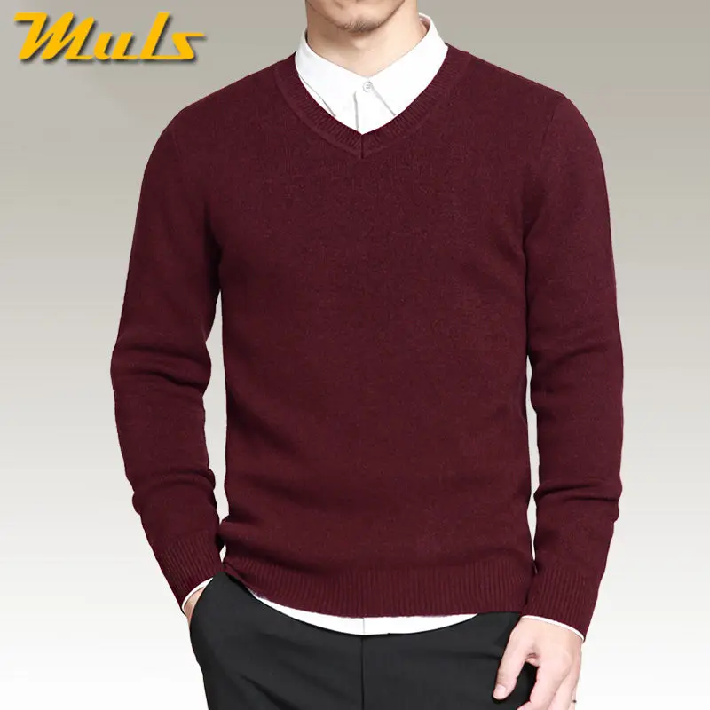 Muls мужские пуловеры, простой стиль, хлопок, вязаный, v-образный вырез, длинный рукав, свитер, джемперы, M-4XL, Мужская брендовая одежда, MS16004 - Цвет: Wine Red