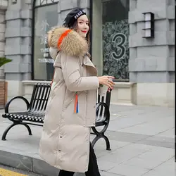 Зимняя куртка Новинки для женщин 2018 пальто искусственный мех енота воротник женский парка черный плотный хлопок ватник Подкладка Дамы M-3XXXL