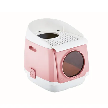 Большой контейнер для кошачьего туалета с капюшоном для кошачьего туалета с дышащей крышкой и простой входной прозрачной дверью с безопасной пряжкой ящика для туалета - Цвет: Белый