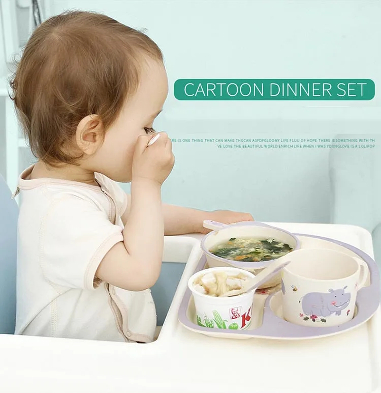 Ensemble Set De Table 5 Pieces Fibre De Bambou Bebe Enfant Vaisselle Assiette Ebay